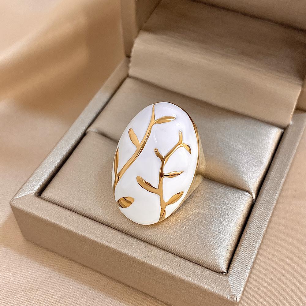 FLASHBUY New Trend Creative Chic Gold Color Curve Irregular Geometric Love Leaf Stainless Steel Unique Ring Fashion Zircon Gift