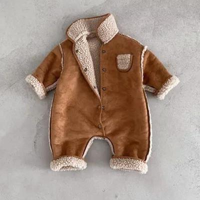 Koreaanse Baby Winter Omkeerbaar Jumpsuit - Retro Velours & Dikke Lamswol Warme Kruippak