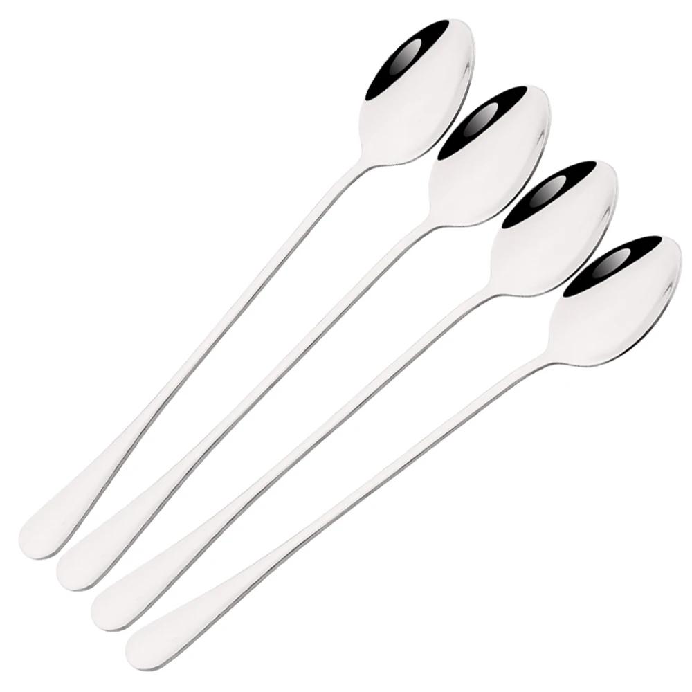 

4Pcs Long Handle Ice Spoon Coffee Tea Stir Spoon Stainless Steel Rose Golden Cutlery Set Dinnerware Kitchen Dinner Tableware Set серебряный
