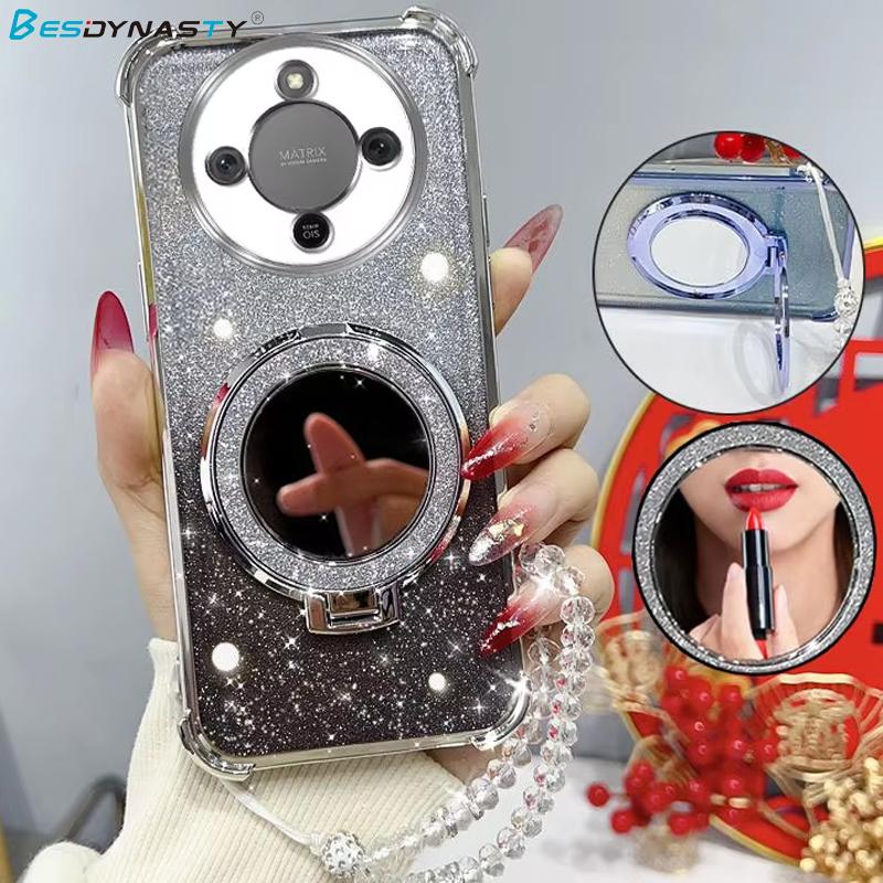 Per Honor Magic 8Pro Magic 8 Lite 7 6 5 Lite 7 6 PRO 400Lite Custodia con Supporto Braccialetto Specchio Glitterato Cover Antiurto a Quattro Angoli