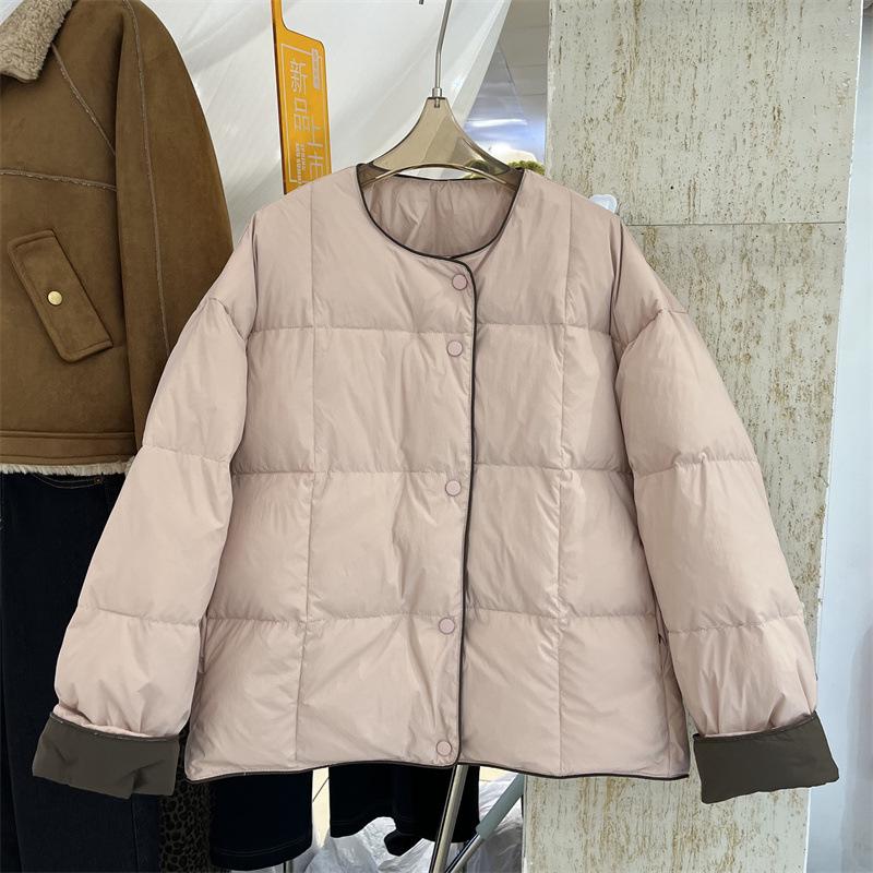 Women's Korean Style Collarless White Duck Down Jacket - Warm, Versatile, Trendy Winter Fashion