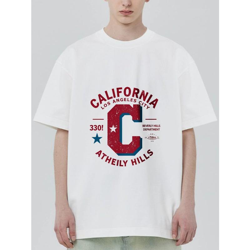 

Black Short Sleeve T Shirt With California Los Angeles City And Athely Hills Graphic Print For Casual Wear XXXXL білий