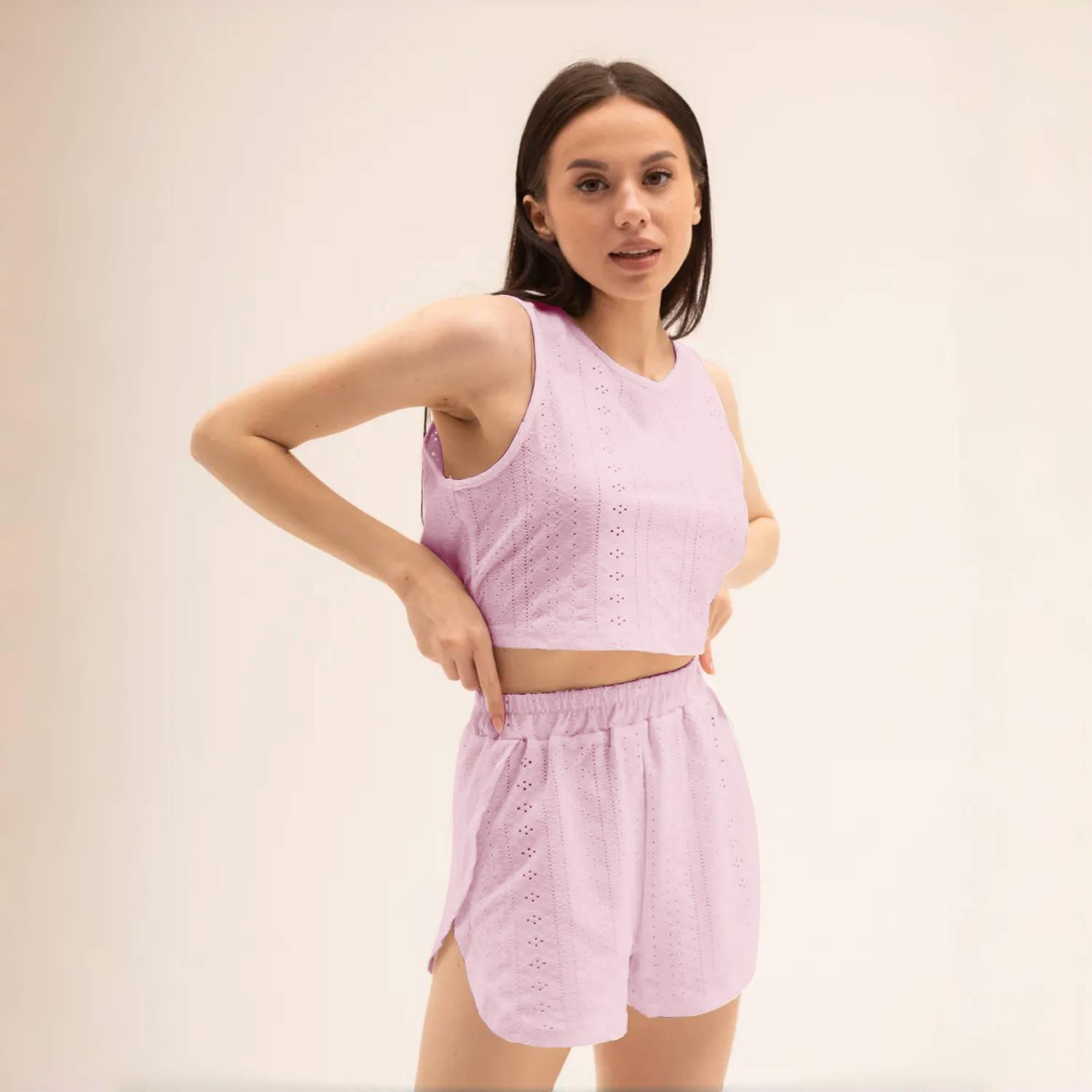 

Летние женские сексуальные укороченные топы с боковыми разрезами и однотонные шорты, пижамный комплект с V-образным вырезом, мягкая пижама, домашняя одежда, комплект из 2 предметов XL розовый