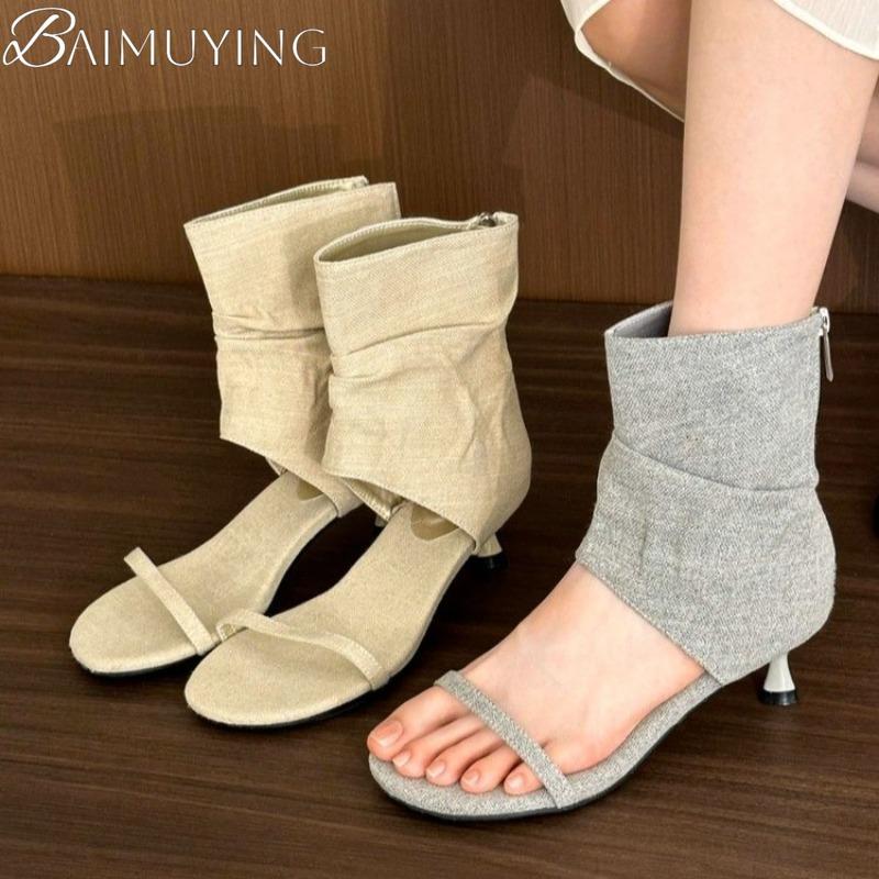 Heeled Sandals Women Summer Boots Kitten High Heels Shoes Designer 2025 New Brand Cowboy Ankle Open Toe Casual Party Pumps Cool