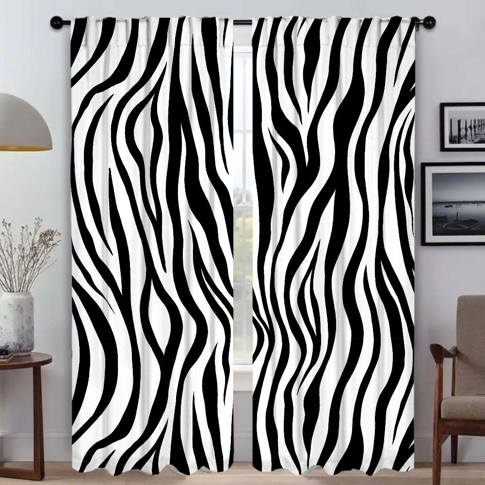 

Тюль в полоску зебры для перегородки спальни, затемняющие шторы для комнаты, 2 панели, элегантные шторы для комнаты, шторы для домашнего интерьера, оттенки W50xH70cmx2pcs-CL
