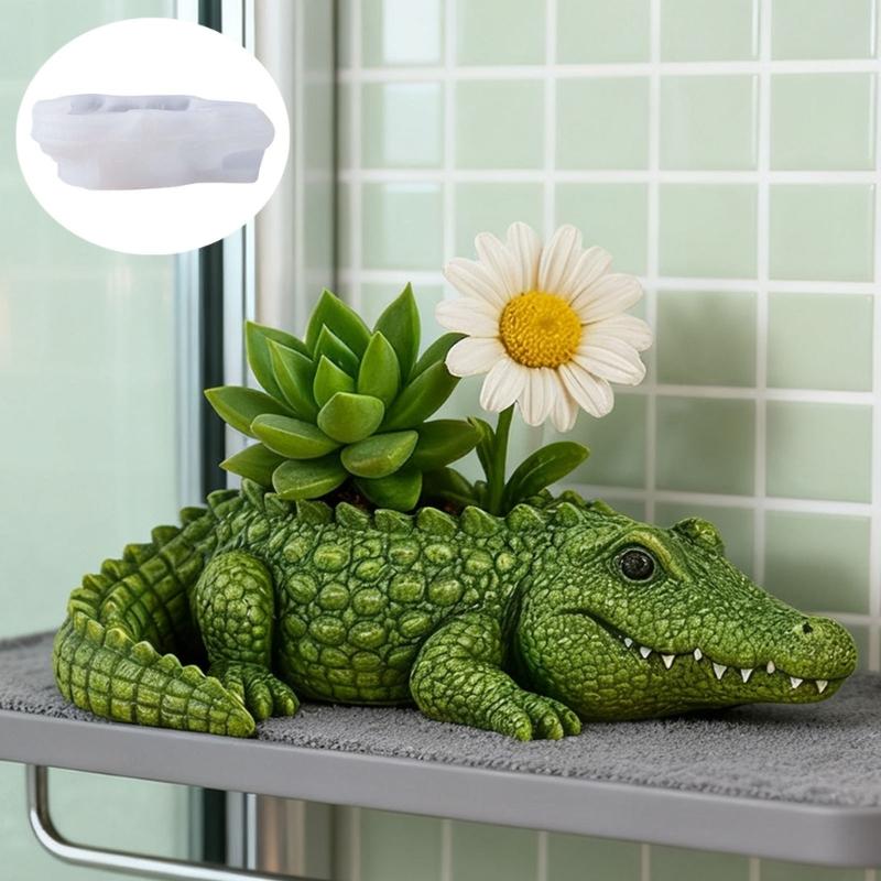Flexible Silicone Alligator Shape Planter Mold For Resin Art Concrete Cement Casting And Decorative Candle Container