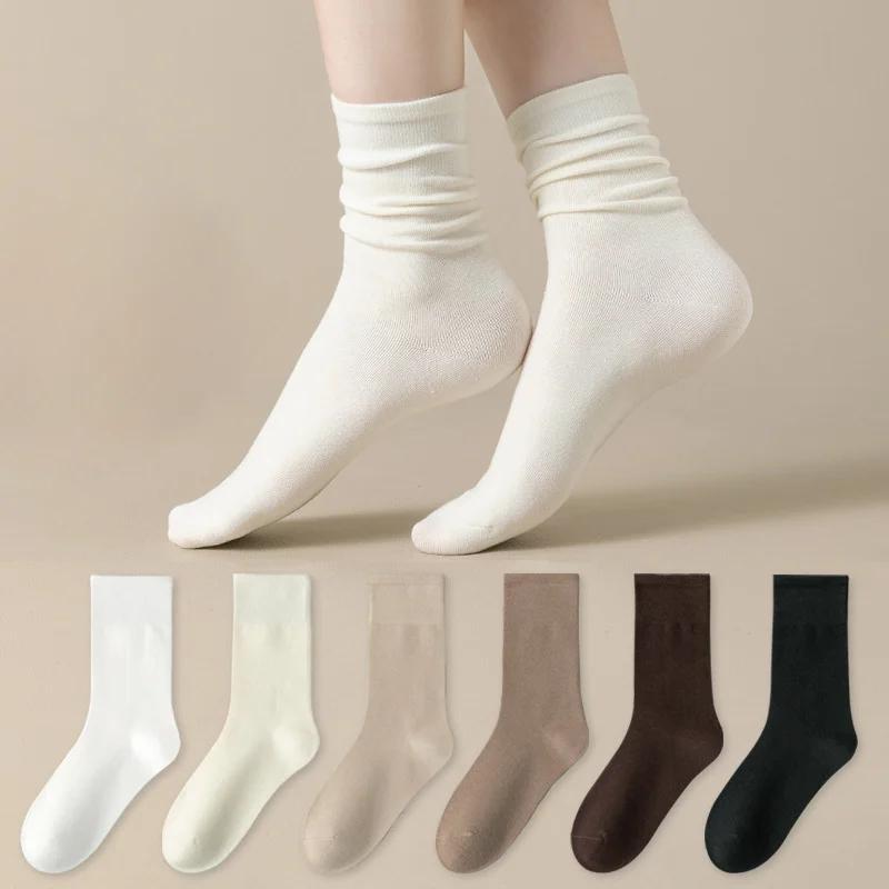 6 Pairs Cotton Socks Medium Tube Knitted Loose Long Socks Soft Solid Color Casual Sock Black White Breathable Spring Autumn Sock
