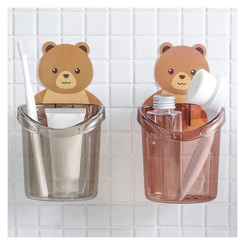 Little Bear Punch-Free Wall-Mounted Toothbrush & Mouthwash Cup Holder