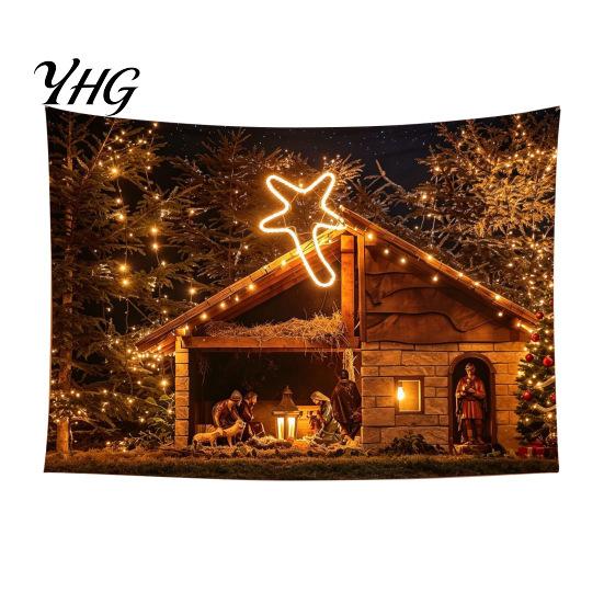 Festive Home Decor Tapestry Christmas Tapestry, Winter Snow Scene Backdrop, Xmas Tree Fireplace Decorative Fabric for Wall Hanging Bedroom Living Room