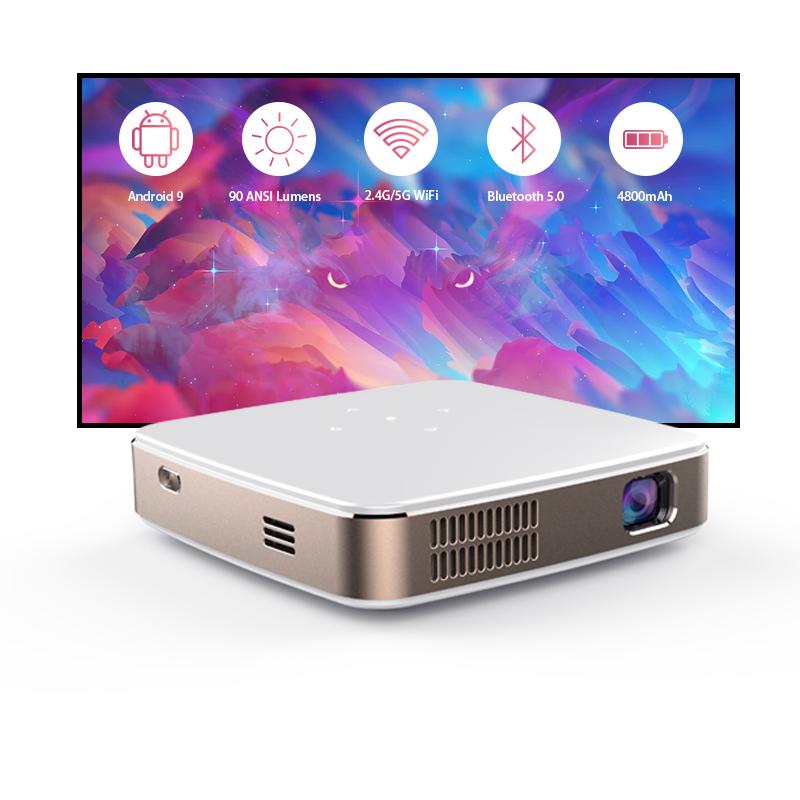 S-90 Android DLP Projector 4K Mobile Pocket Mini Video Projector with 2G RAM Dual-Band Wi-Fi Wireless Mirroring for Home Theater
