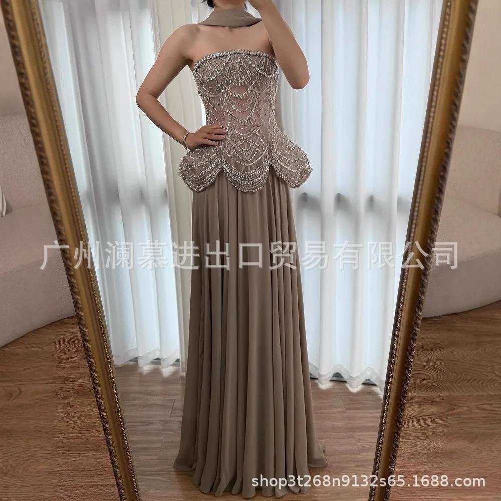 Serene hill caramel fashion celebrity temperament banquet host bridesmaid evening dress LA11911