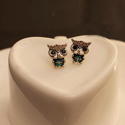Lady Fashion Owl Strass goldene süße Vintage Ohrstecker Ohrringe