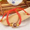 Peach Wood Carved Zodiac Bead Bracelet with Red String