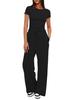 Women's 2-Piece Casual Set: Ruffle Sleeve Top & High Waist Wide Leg Pants Sportswear
