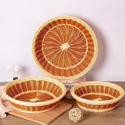 Panier Rond en Rotin Synthétique Tressé à la Main Panier de Rangement Alimentaire Boîte de Rangement Durable Rangement Ménager