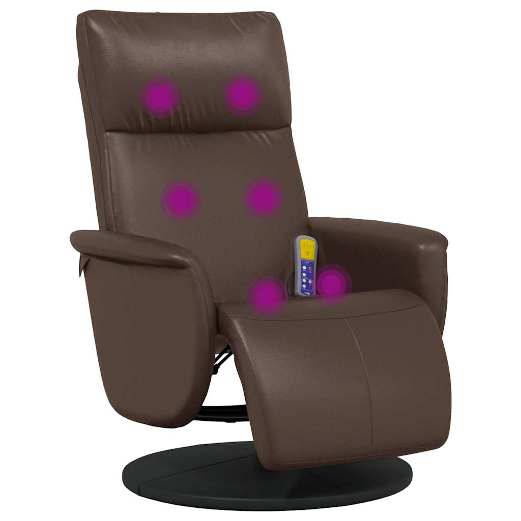 Foldable Massage Armchair with Footrest, Brown, Faux Leather