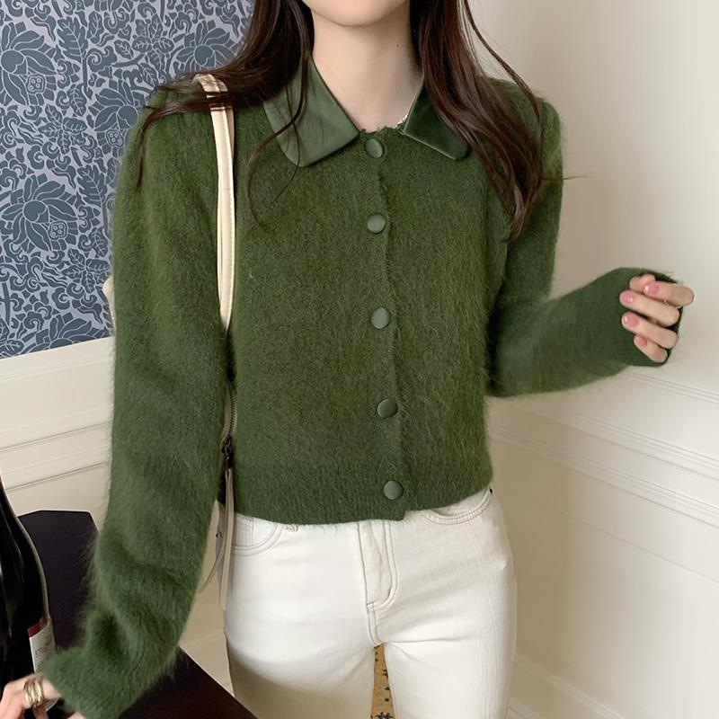 

Autumn and Winter Gentle Temperament Lapel Single-breasted Loose Long-sleeved Plush Knitted Cardigan Sweater Jacket Female one size