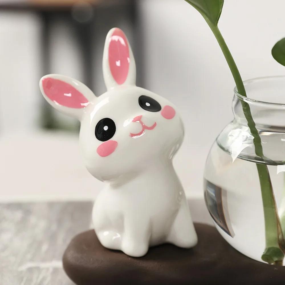 Cute Rabbit Hydroponic Plant Vases Transparent Glass Vase Tabletop Decoration Aquatic Flower Bottle with Wooden Base