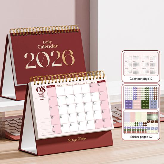 Mini stolní kalendář 2026 leden 2026 - prosinec 2026 12měsíční plánovač Dvojitá drátěná vazba Stojící překlápěcí Malý stolní kalendář pro domácí kancelář