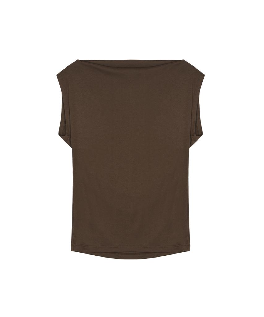 Nigaennikol Draped Shirring Sleeveless Top_Brown