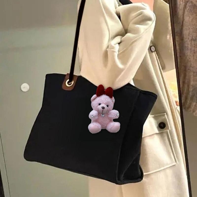 Soft Plush Bear Hanging Ornament Fashionable Soft Bear Keychain with Bowknot Plush Key Accessory for Stylish Bags