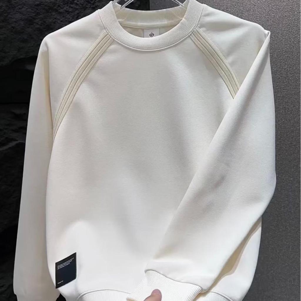 Men's Casual Patchwork Round Neck Hoodie: Spring/Autumn, Versatile, Loose Fit, Comfortable Velvet Sportswear.