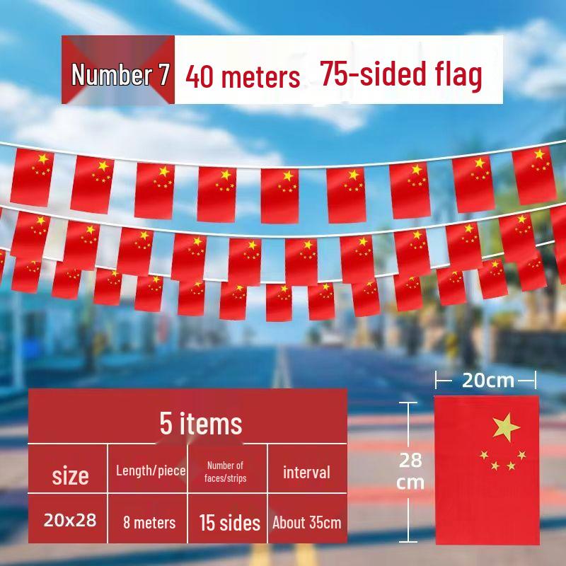 Free Shipping Five-Star China National Flag String for Decorations - Red Hanging Flags for National Day