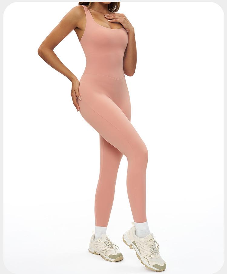 European & American One-Piece Brushed Yoga Bodysuit: Tight-Fitting, Slimming, Sports & Fitness Wear