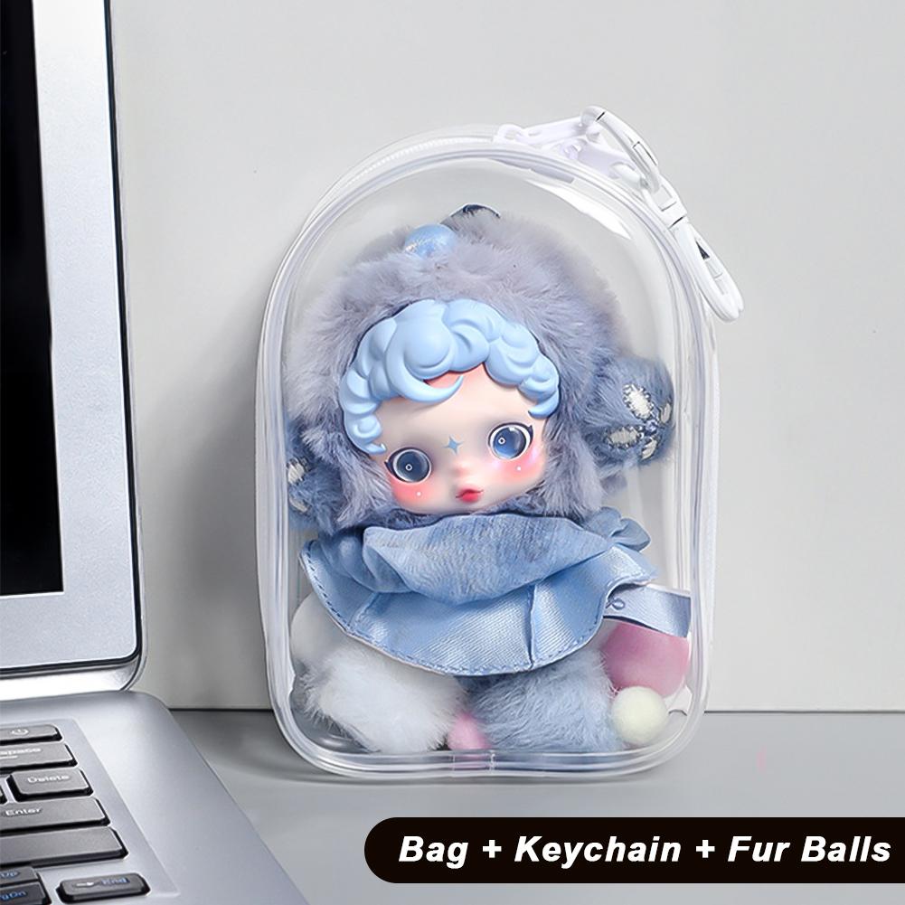 For 17cm Labubu V2 V3 15cm Cotton Doll Skull Panda Outfit Crossbody Pain Bag PVC Storage Bag Display Bag