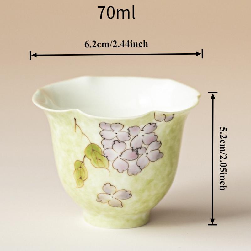 Hand-painted Hydrangea Tea Cup Household Ceramic Kung Fu Tea Set Chinese Master Cup Coaster Teaware Drinkware Kitchen Supplies