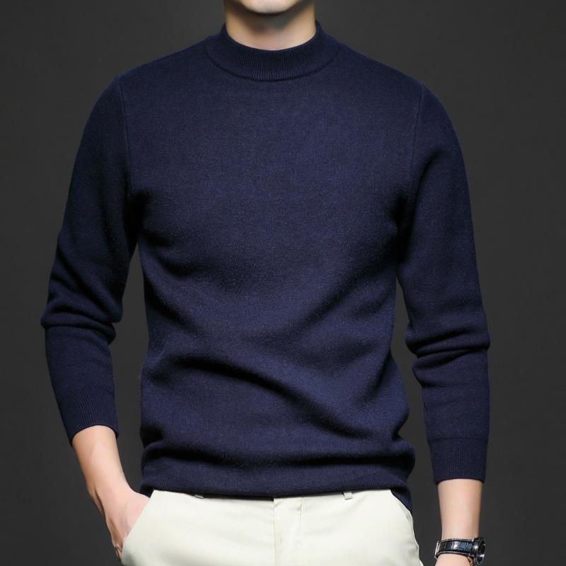 Men S Solid Color Half Turtleneck Long Sleeve Loose Knit Sweater For Youth