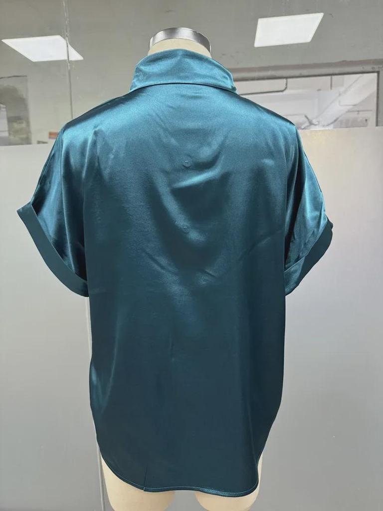 2025 Women's European & American Short-Sleeve Satin Button-Down Shirt - Casual Loose Fit