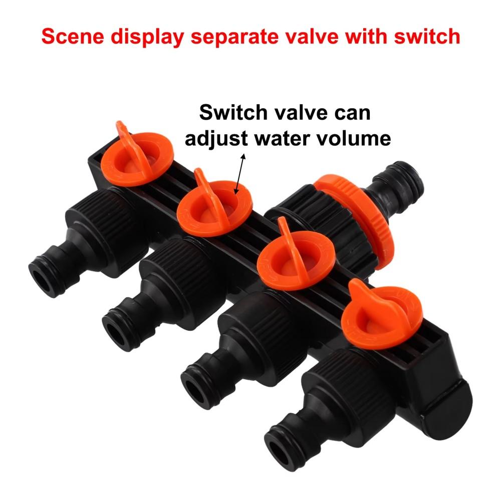 Divisores de Agua de 4 Vías de 1" a 3/4" a 1/2" Conector de Riego de Jardín Válvula Distribuidora para Grifo Exterior Aspersor