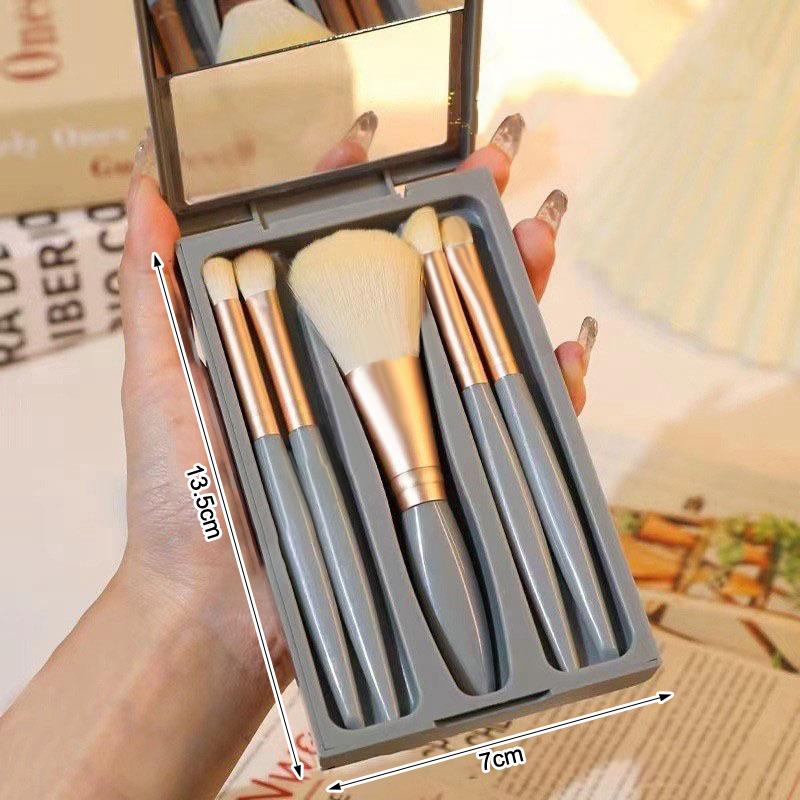 

5-Piece Mirrored Makeup Brush Set With A Window Portable And Multifunctional Eyeshadow Makeup Tool
