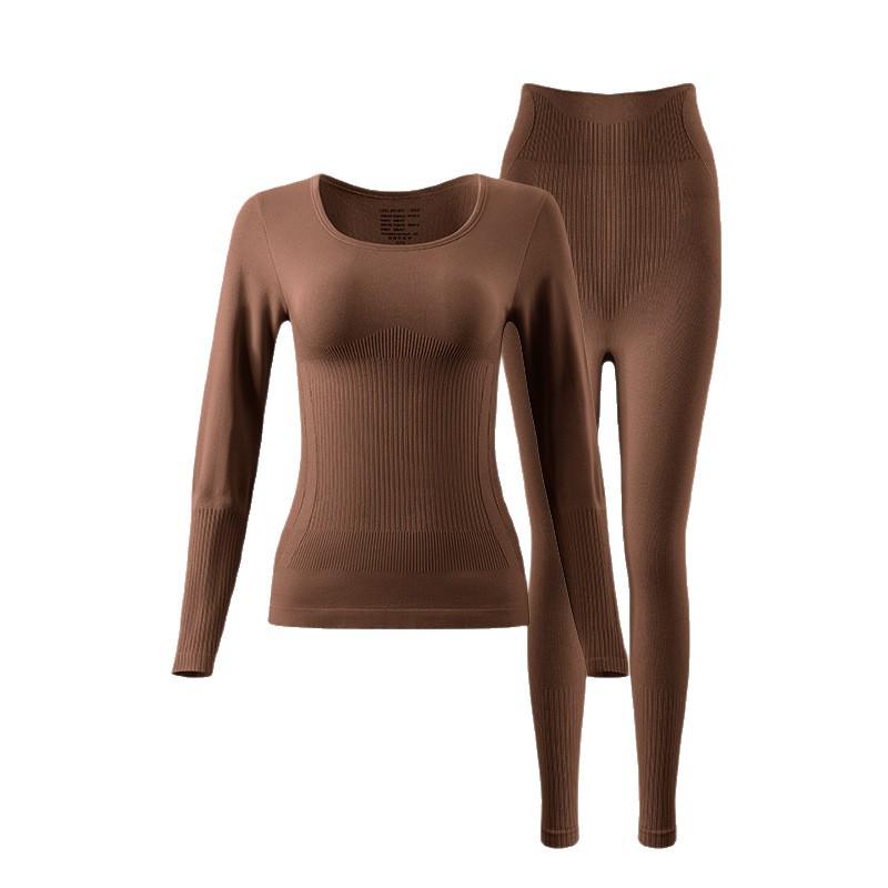 Women's Seamless Anti-Static Warm Underwear Set - Round Neck, Slimming Fall Attire