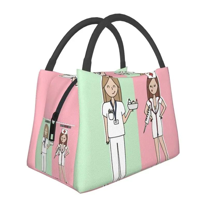Benutzerdefinierte Krankenschwester in Not Cartoon Arzt Krankenschwester Isolierte Lunchtaschen für Tragbare Thermokühltasche Lebensmittel Lunchbox Camping Reise