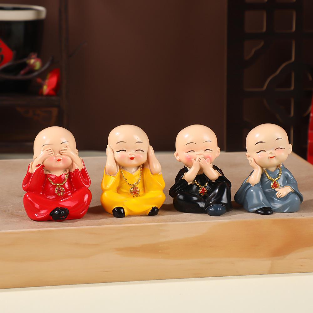 Creative Zen Bonsai Ornaments - Four Shaolin Kung Fu Monk Figurines for Car or Desktop 4x3.5x5 cm