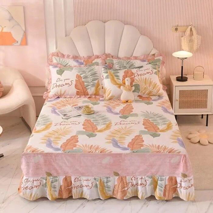 Ensemble de 3 pièces en pur coton doux pour la peau, confortable, anti-acariens, couvre-lit à imprimé floral 100 % coton et 2 taies d'oreiller