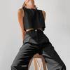 Black cotton and linen sleeveless short vest and trousers casual suit 1116 European and American summer fashion new two-piece set for women