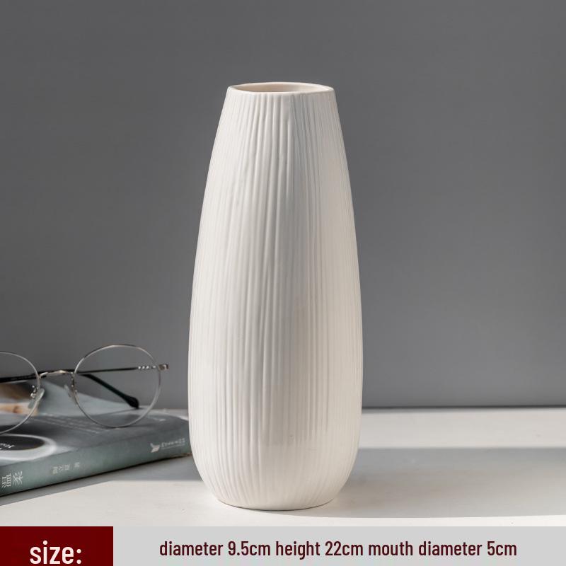 Nordic Minimalist White Ceramic Vase for Hydroponic and Dried Flower Arrangements in Modern Living or Dining Spaces