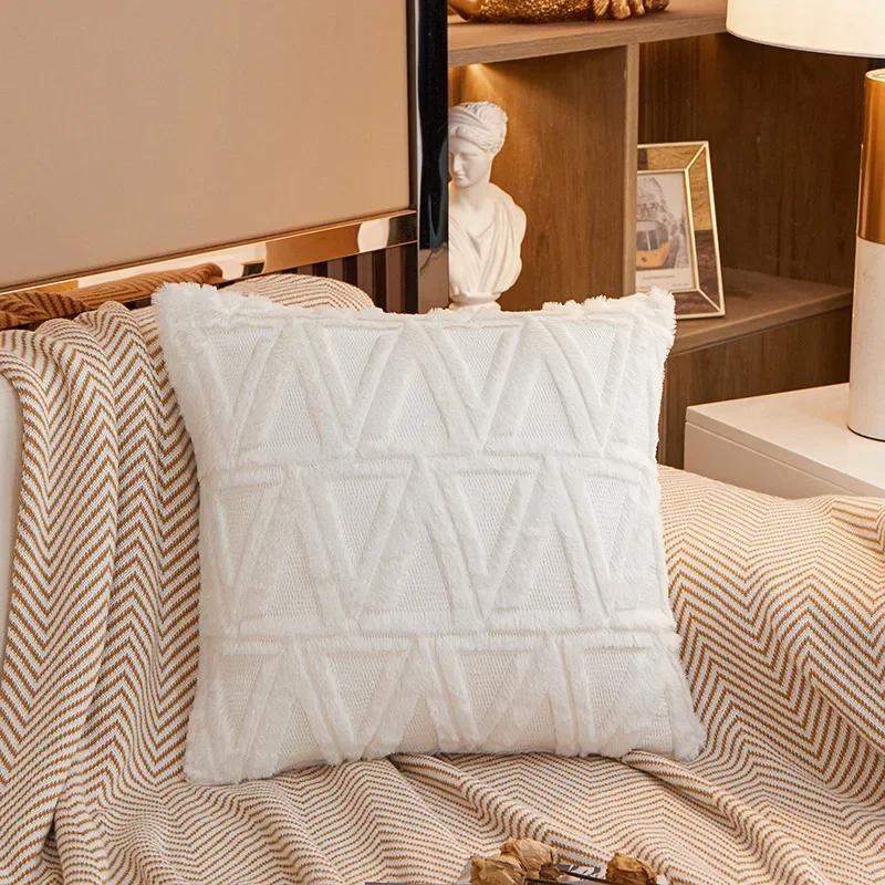 Plush Short Wool Cushion Cover 45x45cm Decorative Pattern Pillow Cover Velvet Sofa Pillow Case Home Decor Housse De Coussin