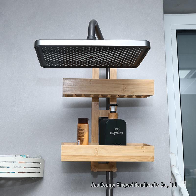 Wall-Mounted Bathroom Storage Rack with Hooks