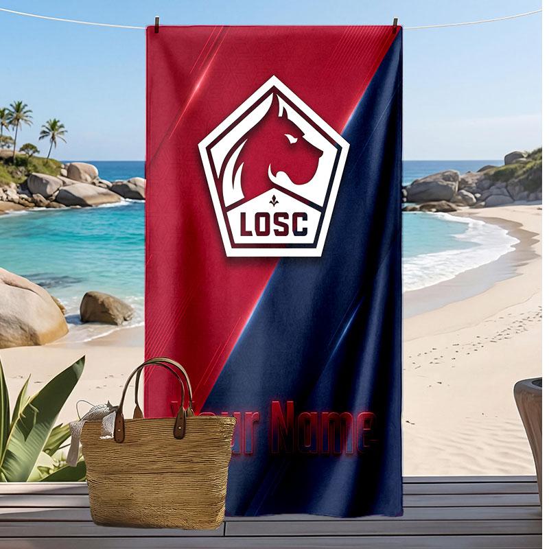 LOSC Lille Personalized Printed Beach Towel Soccer Logo Support Custom Name Text Absorbent Towel For Sport Travel Special Gift