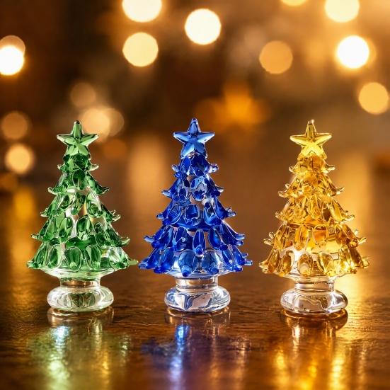 Romantic Christmas Atmosphere Decor Hand Blown Glass Tree Figurine, Faux Crystal Holiday Tabletop Ornament, Festive Seasonal Home Accents Miniature