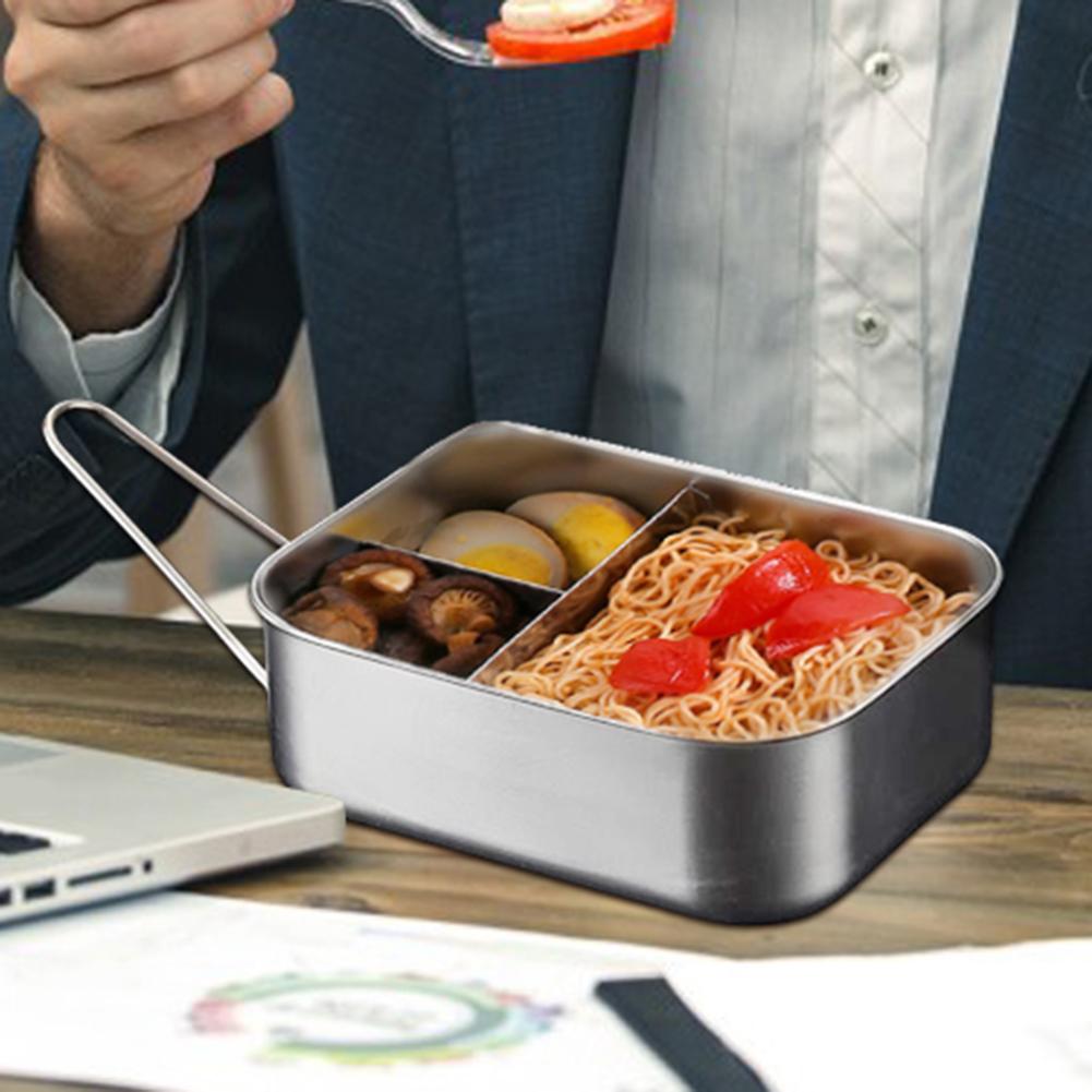 Lunch Box Stainless Steel Double Layers Stainless Steel Lunchbox With 3 Compartments Large Capacity Condiment Container Food
