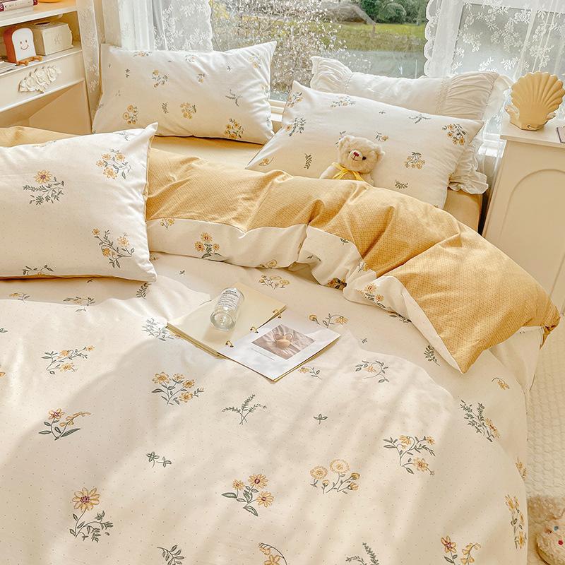 Pure Cotton Printed Four-piece Set, Pure Cotton Bed Sheet, Quilt Cover, Small Fresh Three-piece Set, Bed Home Thickened Quilt Cover