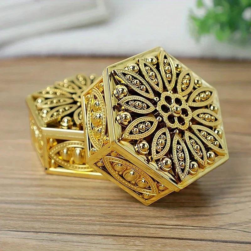 5Pcs Gold Silver Hexagon Mini Plastic Hollow Out Creative Candy Packaging Box Companion Gift Box Party Supplies Jewelry Holder