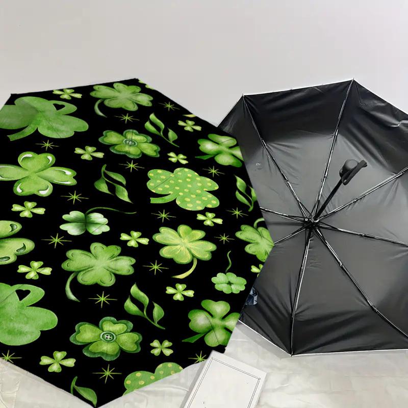 1PC clover leaves Automatic Open/Close Umbrella with Windproof, 8-Rib Sturdy Canopy, Durable Ribs, Fashionable Design, Outdoor Accessory, Fun Prin, Ho