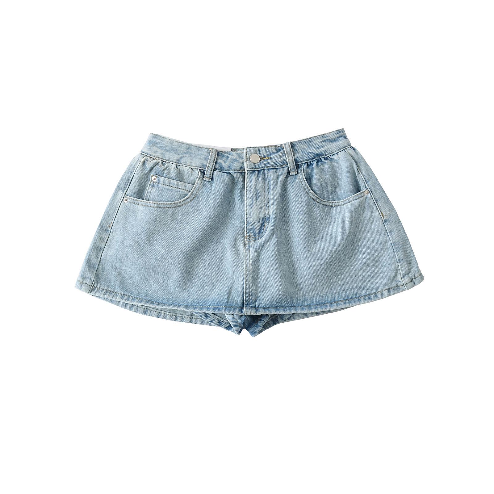 

American Retro Low-Waist Distressed Denim A-Line Mini Skirt (2025 Summer Collection). Extra Small светло-синий
