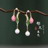 Retro Ruyi Tassel Fan-shaped Stud Earrings - Chinese Style